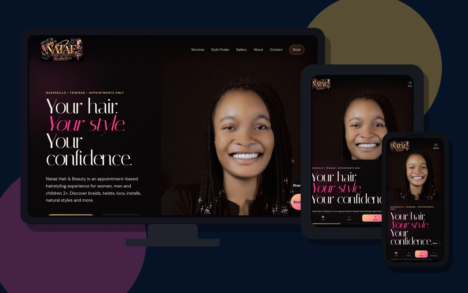 Natae Hair and Beauty website developed by DSDillon